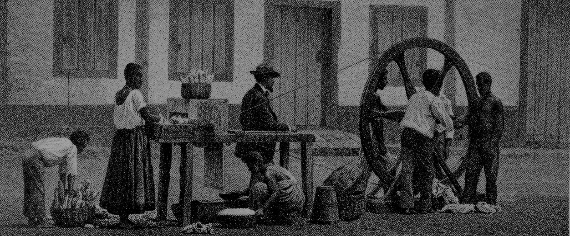 Foto de Moedores de mandioca. Reproduzida em livro de Ch.. Ribeyrolles, Brasil Pitoresco